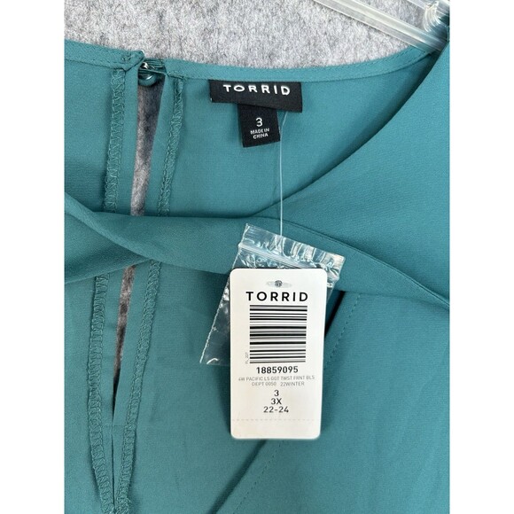 Torrid Top Women’s 3X Green Long Sleeve Twist Front Blouse - Picture 8 of 9